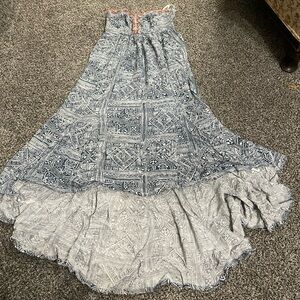 Billabong Blue and White geometric tribal Patterned High-Low Strapless Dress XS